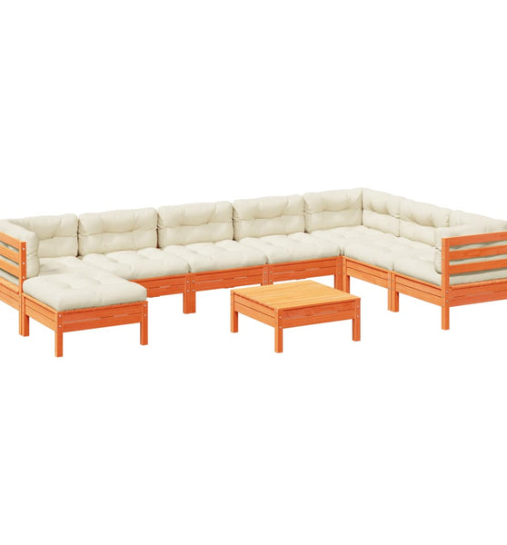 9-tlg. Garten-Sofagarnitur mit Kissen Wachsbraun Kiefernholz