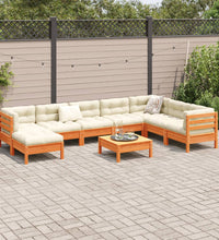 9-tlg. Garten-Sofagarnitur mit Kissen Wachsbraun Kiefernholz