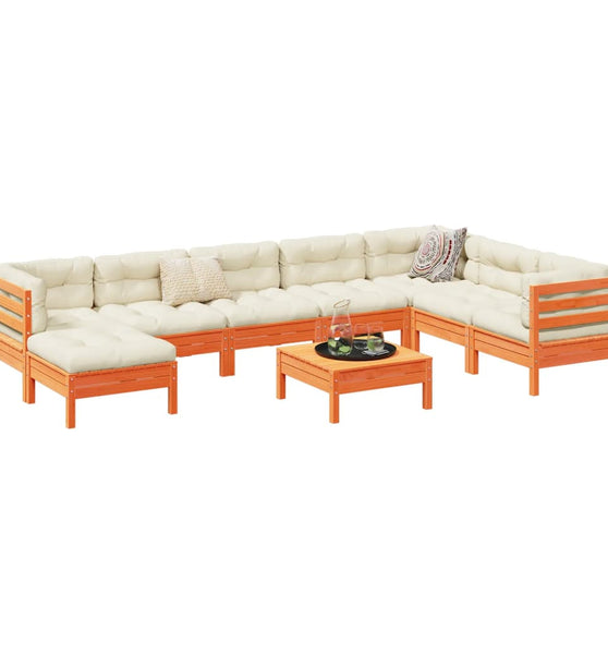 9-tlg. Garten-Sofagarnitur mit Kissen Wachsbraun Kiefernholz