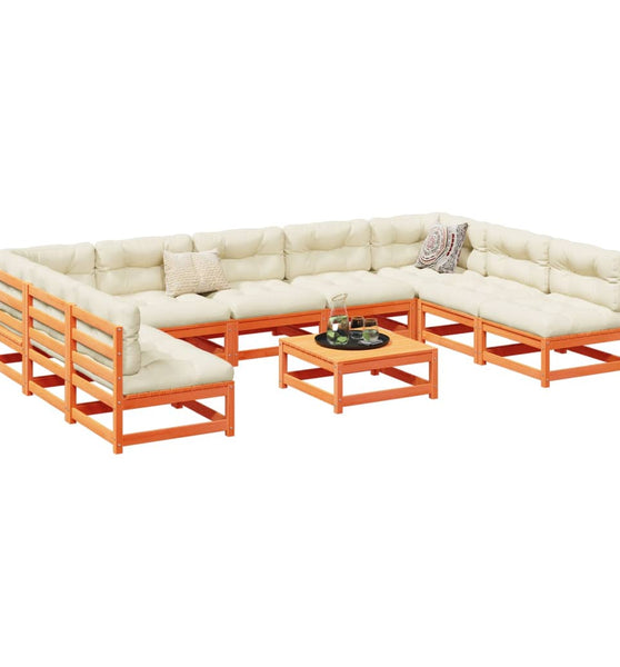 10-tlg. Garten-Sofagarnitur Wachsbraun Massivholz Kiefer