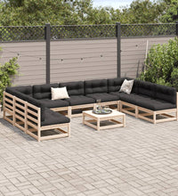 10-tlg. Garten-Sofagarnitur mit Kissen Massivholz Kiefer