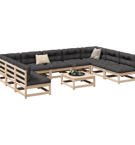 10-tlg. Garten-Sofagarnitur mit Kissen Massivholz Kiefer