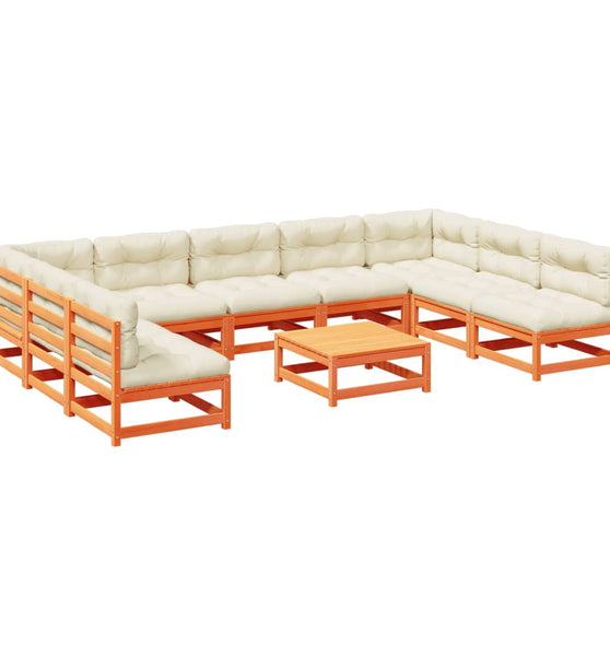 10-tlg. Garten-Sofagarnitur mit Kissen Wachsbraun Kiefernholz