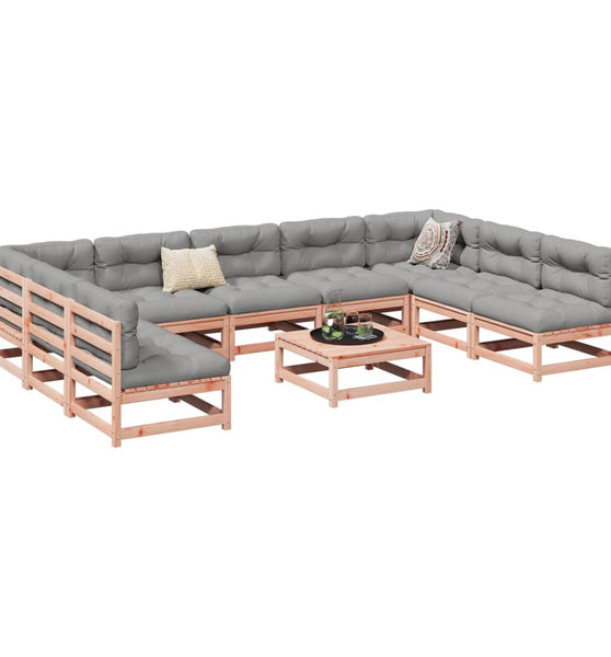10-tlg. Garten-Sofagarnitur mit Kissen Massivholz Douglasie