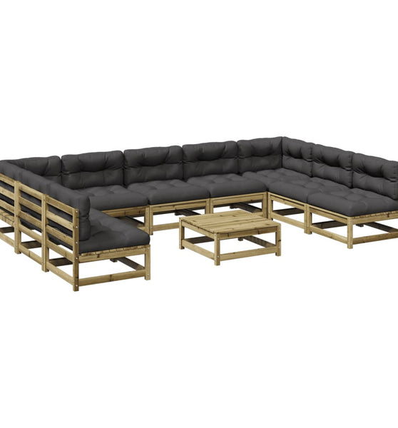 10-tlg. Garten-Sofagarnitur mit Kissen Kiefernholz Imprägniert