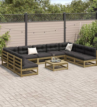 10-tlg. Garten-Sofagarnitur mit Kissen Kiefernholz Imprägniert
