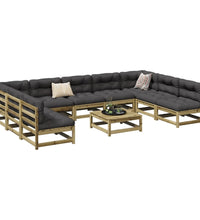 10-tlg. Garten-Sofagarnitur mit Kissen Kiefernholz Imprägniert
