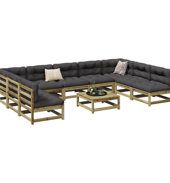 10-tlg. Garten-Sofagarnitur mit Kissen Kiefernholz Imprägniert