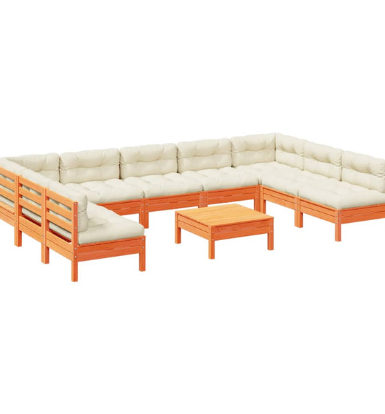 10-tlg. Garten-Sofagarnitur mit Kissen Wachsbraun Kiefernholz