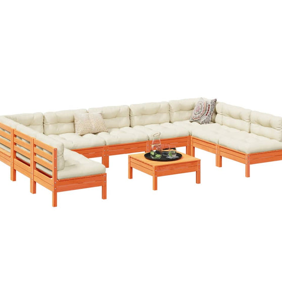 10-tlg. Garten-Sofagarnitur mit Kissen Wachsbraun Kiefernholz