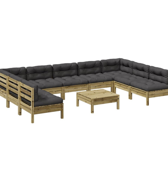 10-tlg. Garten-Sofagarnitur mit Kissen Kiefernholz Imprägniert