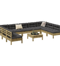 10-tlg. Garten-Sofagarnitur mit Kissen Kiefernholz Imprägniert
