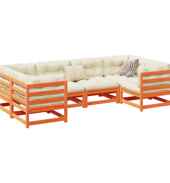 6-tlg. Garten-Sofagarnitur Wachsbraun Massivholz Kiefer