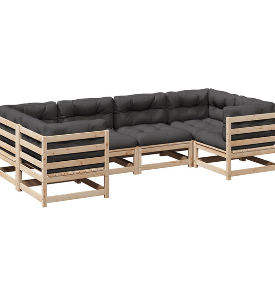 6-tlg. Garten-Sofagarnitur mit Kissen Massivholz Kiefer