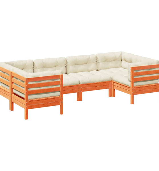 6-tlg. Garten-Sofagarnitur mit Kissen Wachsbraun Kiefernholz
