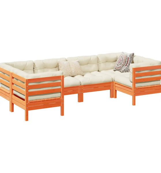 6-tlg. Garten-Sofagarnitur mit Kissen Wachsbraun Kiefernholz