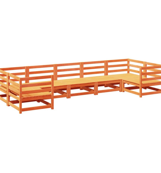 7-tlg. Garten-Sofagarnitur Wachsbraun Massivholz Kiefer