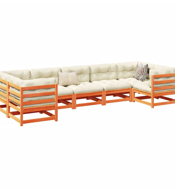 7-tlg. Garten-Sofagarnitur Wachsbraun Massivholz Kiefer