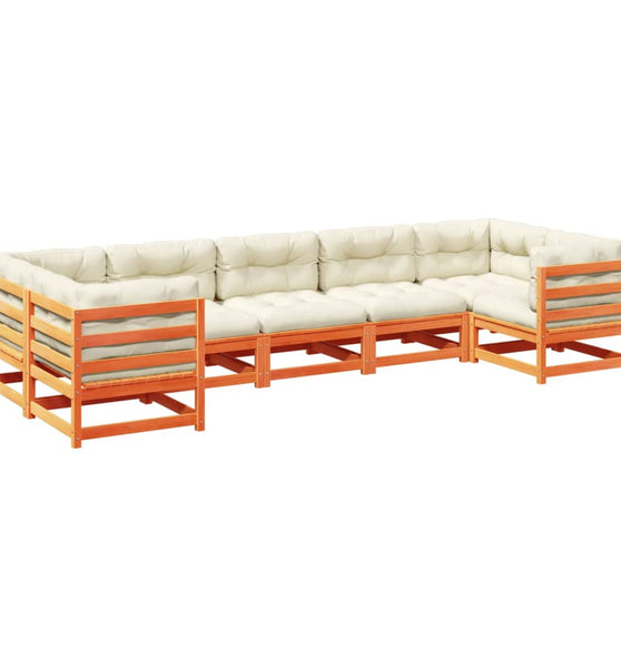 7-tlg. Garten-Sofagarnitur mit Kissen Wachsbraun Kiefernholz