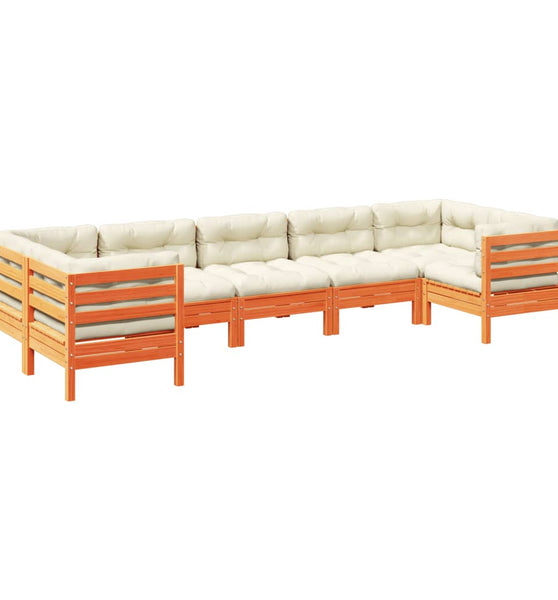 7-tlg. Garten-Sofagarnitur mit Kissen Wachsbraun Kiefernholz