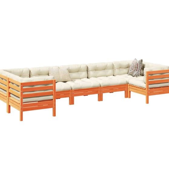 7-tlg. Garten-Sofagarnitur mit Kissen Wachsbraun Kiefernholz