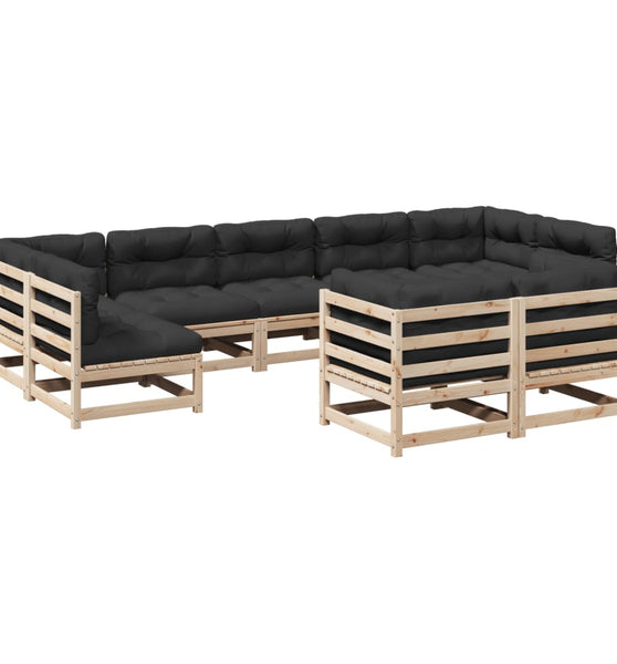 9-tlg. Garten-Sofagarnitur mit Kissen Massivholz Kiefer