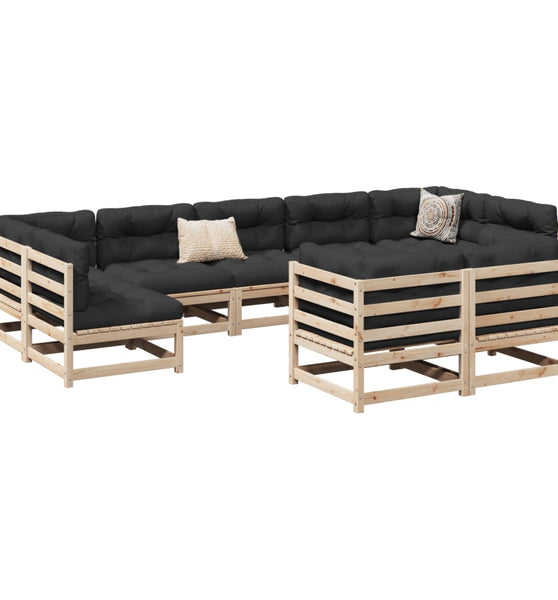 9-tlg. Garten-Sofagarnitur mit Kissen Massivholz Kiefer