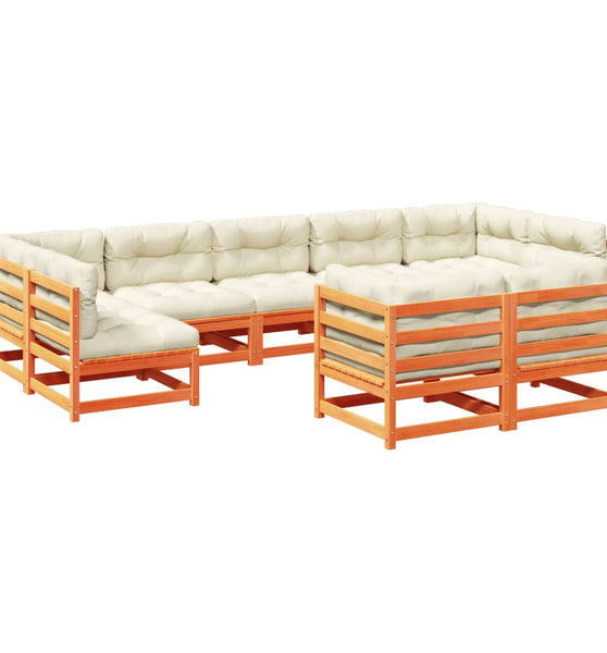 9-tlg. Garten-Sofagarnitur mit Kissen Wachsbraun Kiefernholz
