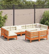 9-tlg. Garten-Sofagarnitur mit Kissen Wachsbraun Kiefernholz