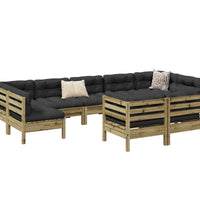 9-tlg. Garten-Sofagarnitur mit Kissen Kiefernholz Imprägniert