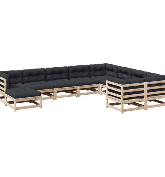 10-tlg. Garten-Sofagarnitur mit Kissen Massivholz Kiefer