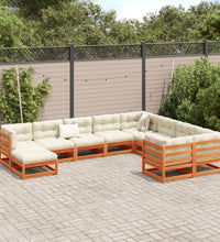 10-tlg. Garten-Sofagarnitur mit Kissen Wachsbraun Kiefernholz