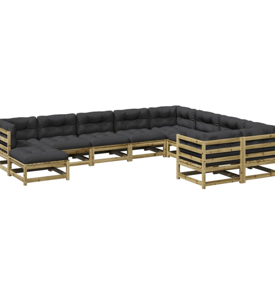 10-tlg. Garten-Sofagarnitur mit Kissen Kiefernholz Imprägniert