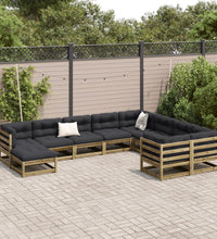 10-tlg. Garten-Sofagarnitur mit Kissen Kiefernholz Imprägniert