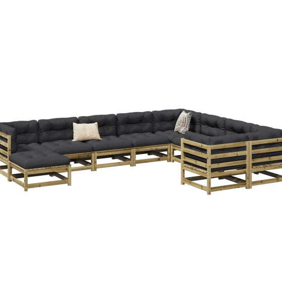 10-tlg. Garten-Sofagarnitur mit Kissen Kiefernholz Imprägniert