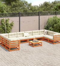 11-tlg. Garten-Sofagarnitur Wachsbraun Massivholz Kiefer