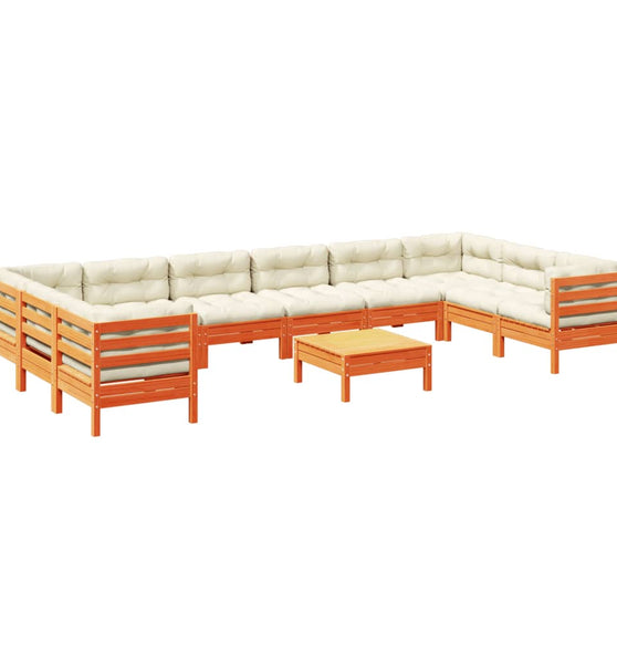 11-tlg. Garten-Sofagarnitur mit Kissen Wachsbraun Kiefernholz