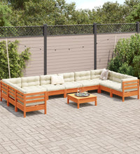 11-tlg. Garten-Sofagarnitur mit Kissen Wachsbraun Kiefernholz