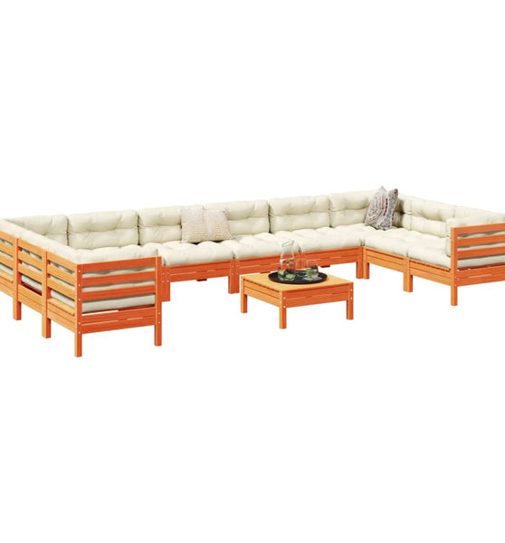 11-tlg. Garten-Sofagarnitur mit Kissen Wachsbraun Kiefernholz