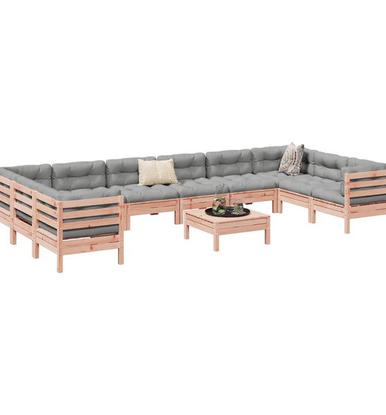 11-tlg. Garten-Sofagarnitur mit Kissen Massivholz Douglasie