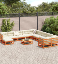 12-tlg. Garten-Sofagarnitur Wachsbraun Massivholz Kiefer