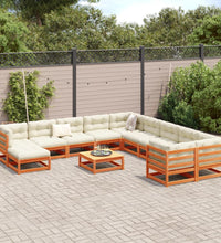 12-tlg. Garten-Sofagarnitur mit Kissen Wachsbraun Kiefernholz