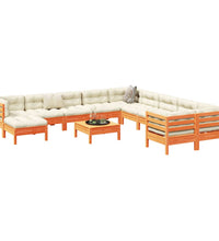 12-tlg. Garten-Sofagarnitur mit Kissen Wachsbraun Kiefernholz
