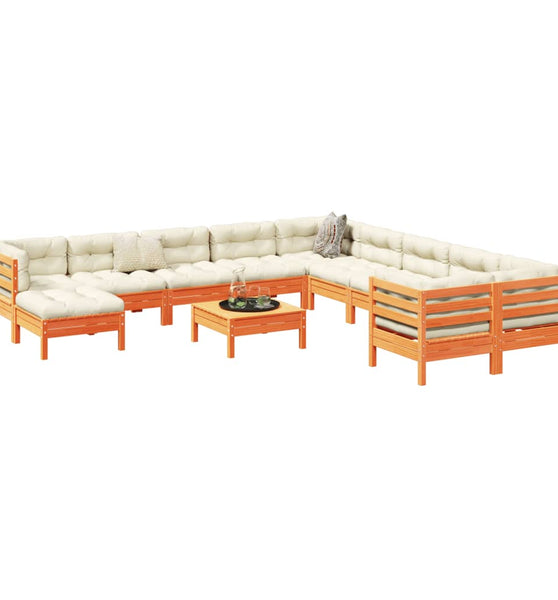 12-tlg. Garten-Sofagarnitur mit Kissen Wachsbraun Kiefernholz