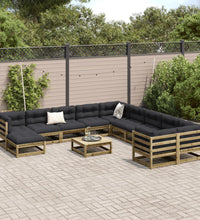 12-tlg. Garten-Sofagarnitur mit Kissen Kiefernholz Imprägniert