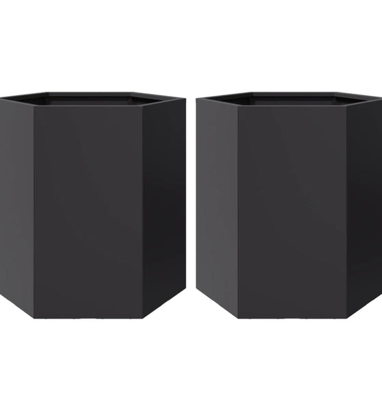 Garten-Pflanzgefäße 2 Stück Schwarz Sechseckig 46x40x45 Stahl