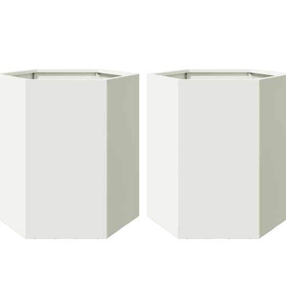 Garten-Pflanzgefäße 2 Stück Weiß Sechseckig 46x40x45 Stahl