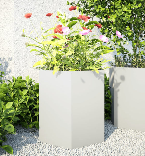 Garten-Pflanzgefäße 2 Stück Weiß Sechseckig 46x40x45 Stahl
