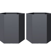 Garten-Pflanzgefäße 2 Stück Anthrazit Sechseckig 46x40x45 Stahl