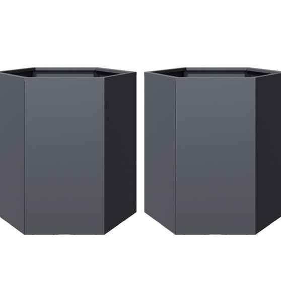Garten-Pflanzgefäße 2 Stück Anthrazit Sechseckig 46x40x45 Stahl